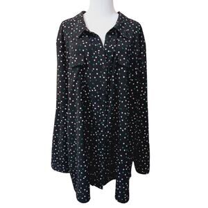 CATHERINES Blouse Top 5X Black Green White Polka Dot Career Office Dressy Casual